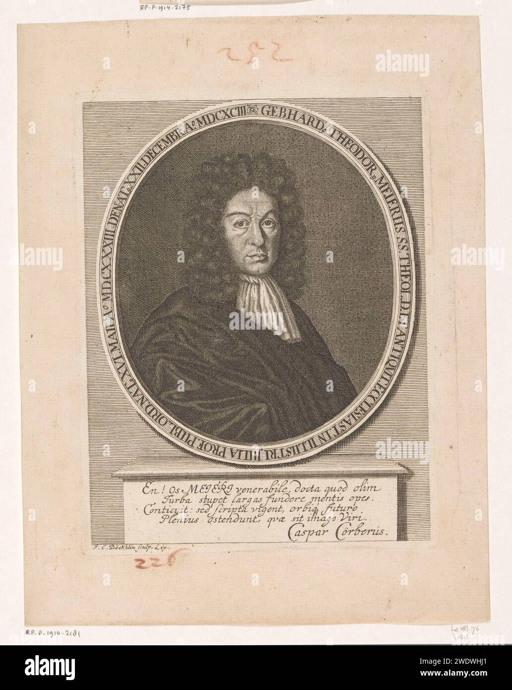 PortraT van Gebhard Theodor Meier, Johann Christoph Boecklin, 1694 Druckgraphiker: LeipzigHelmstedt Papierstich historischer Personen Stockfoto