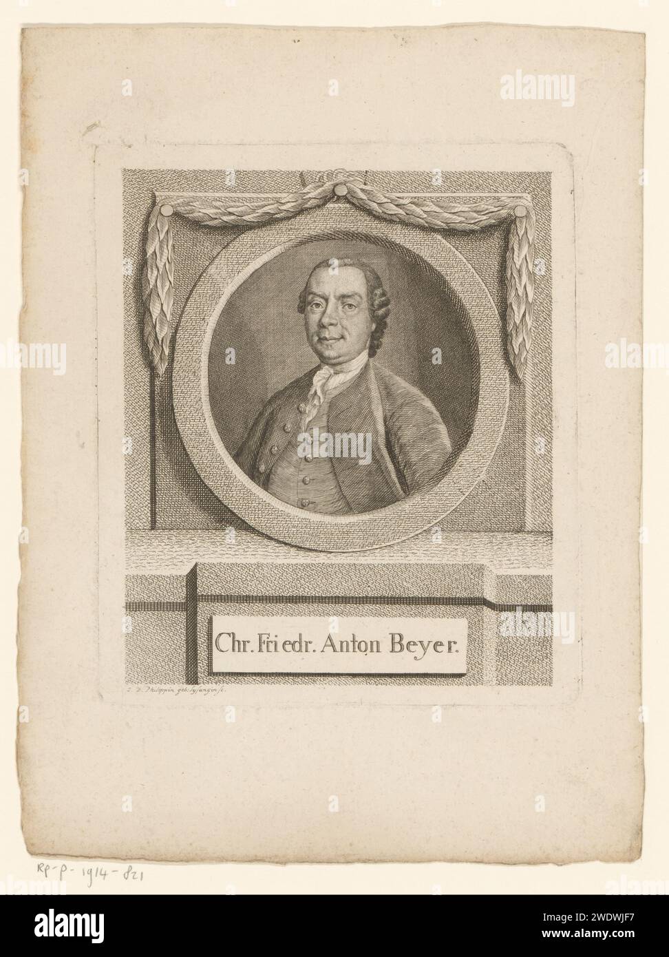 Porträt van Chr. Friedr. Anton Beyer, Johanna Dorothea Sysang, 1739 - 1791 Druckpapier mit Gravur historischer Personen Stockfoto