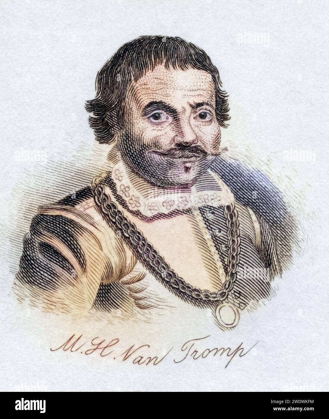 Maarten Harpertszoon Tromp 1598 - 1653. Offizier und Admiral in der niederländischen Flotte. Aus dem 1825 erschienenen Buch Crabbs Historical Dictionary, Historisch, digital restaurierte Reproduktion von einer Vorlage aus dem 19. Jahrhundert, Datum nicht angegeben Stockfoto