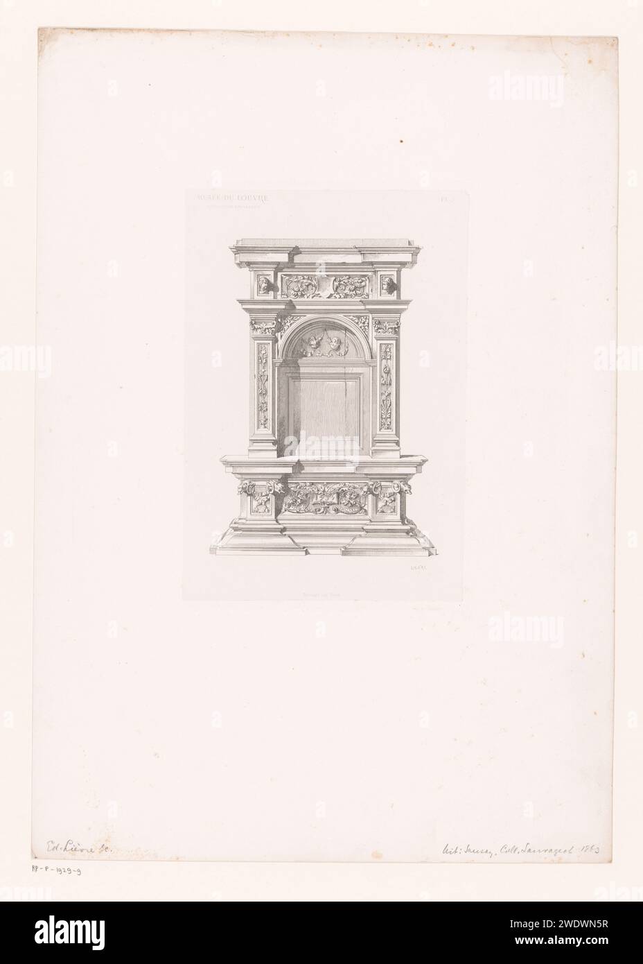 Architektonisches Element mit NIS, Edouard Lièvre, 1863 gedrucktes Pariser Papier. Ätzen von Oberflächendekorationen  Architektur Stockfoto