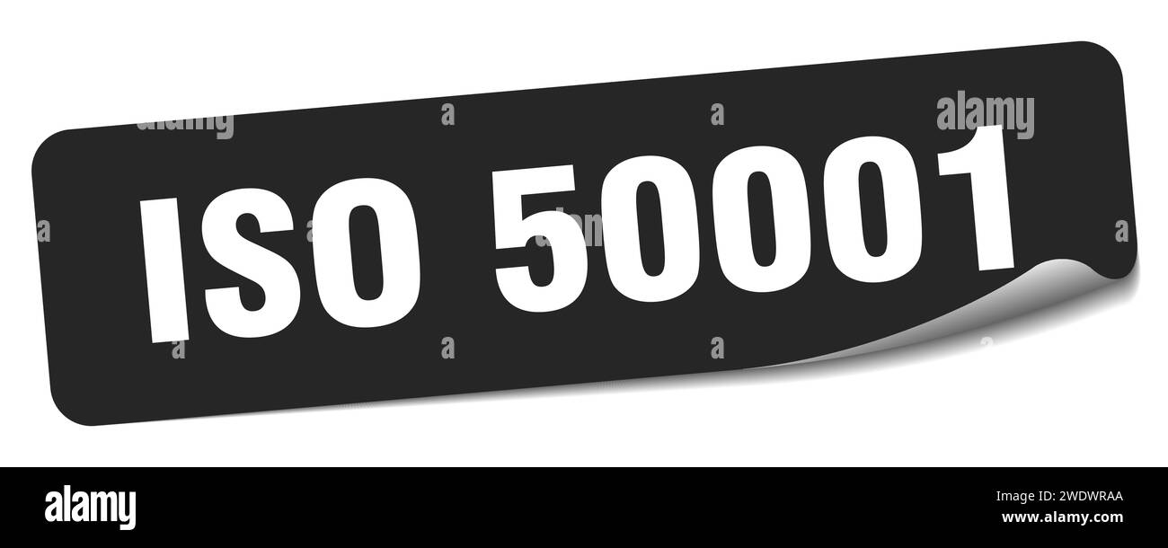 Aufkleber nach iso 50001. Rechteckiges iso 50001-Etikett isoliert auf weißem Hintergrund Stock Vektor