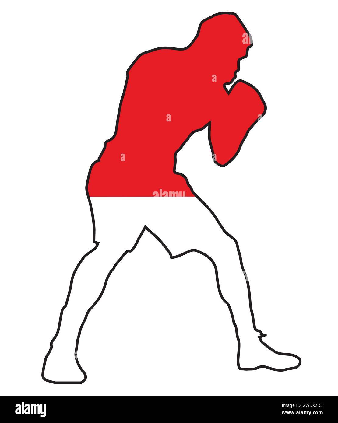 Silhouette eines schweren Boxers im Umriss über der Nationalflagge von Monaco Stock Vektor