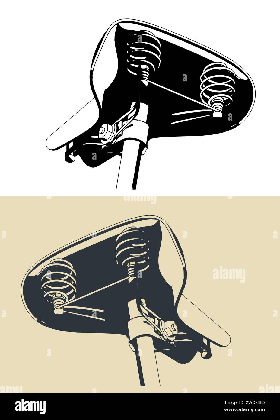 Stilisierte Vektor-Illustrationen von Retro-Fahrradsattel Nahaufnahme Stock Vektor