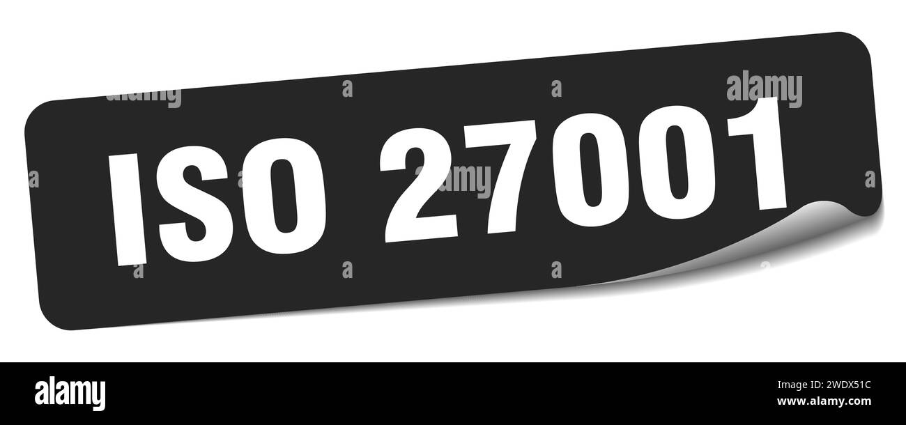 Aufkleber nach iso 27001. Rechteckiges iso 27001-Etikett isoliert auf weißem Hintergrund Stock Vektor