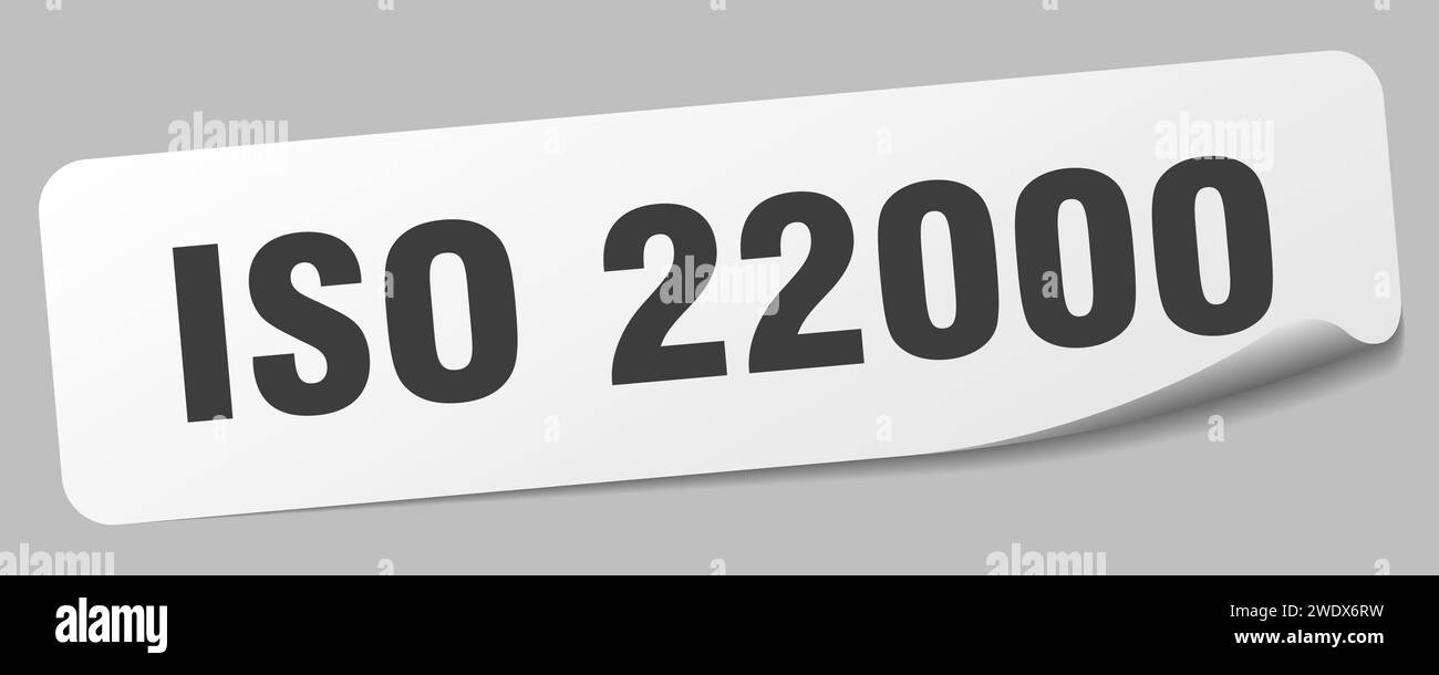 Aufkleber nach iso 22000. Rechteckiges iso 22000-Etikett isoliert auf weißem Hintergrund Stock Vektor