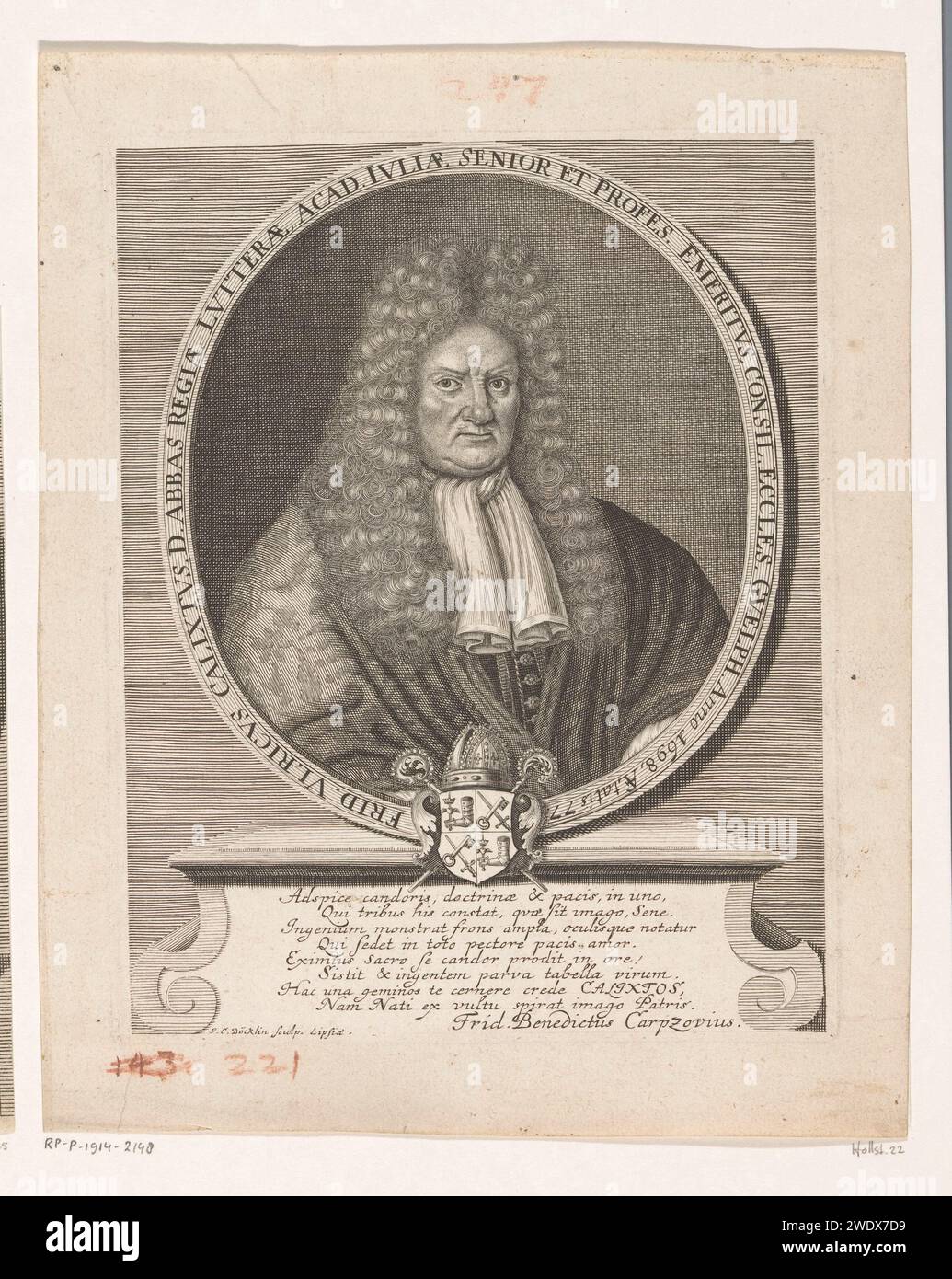 Portret Van Friedrich Ulrich Calixt, Johann Christoph Boecklin, 1700 Druck Leipziger Papierstich historischer Personen. Waffenlager, Heraldik Stockfoto