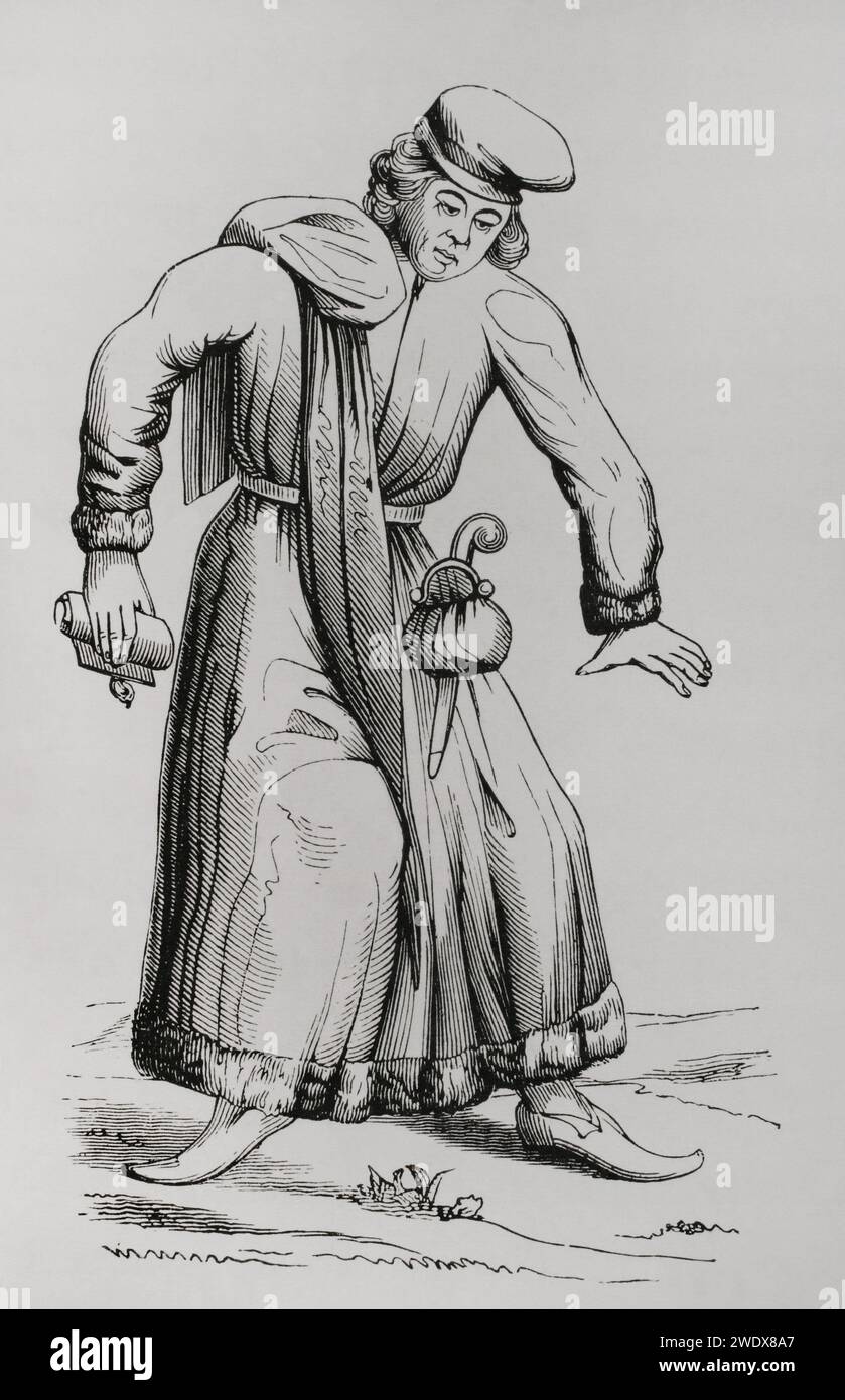 Rechtsanwalt. Kupferstich aus dem Original von Matthaus Merian (1593-1650) in „Danse des Morts“. "Moeurs, usages et Kostüumes au moyen-âge et à l'époque de la Renaissance" von Paul Lacroix. Paris, 1878. Stockfoto