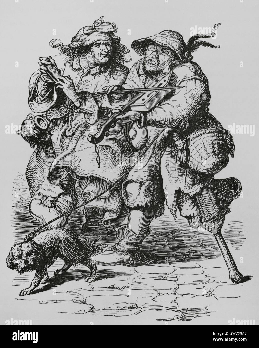 Der Bettler spielt die Geige, seine Frau begleitet ihn mit