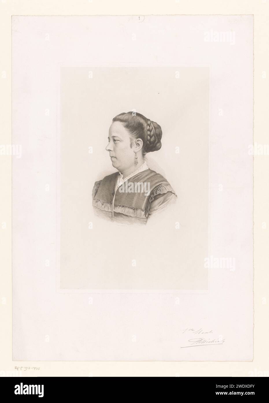 Porträt einer unbekannten Frau, möglicherweise Mrs. Claes, Jean Baptiste Pierre Michiels, 1831 - 1890 Druckpapier. Ätzen historischer Personen. Erwachsene Frau. Ohrringe Stockfoto