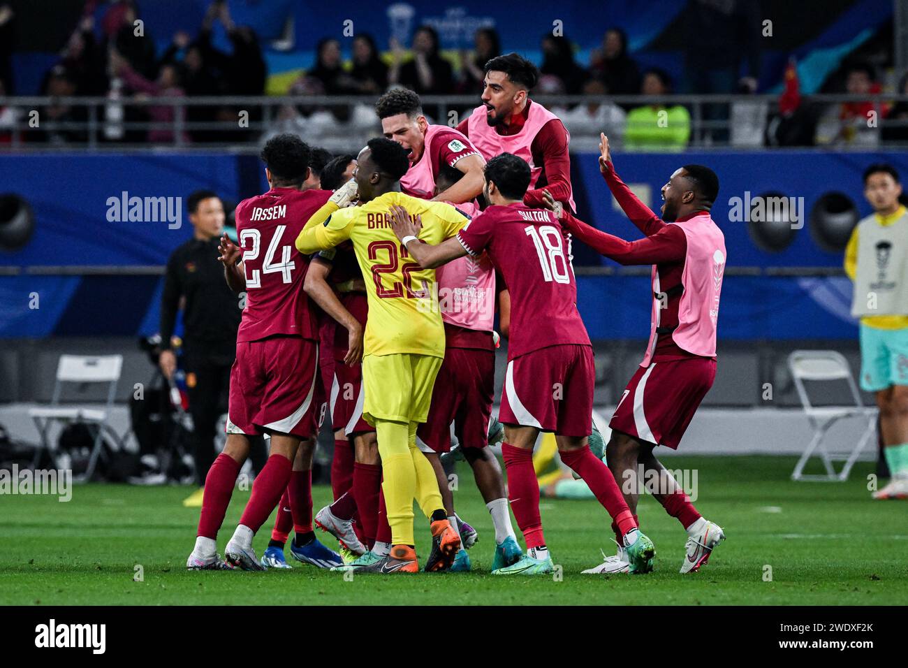 Doha, Katar, 22. Januar 2024, AFC Asian Cup Katar 2023 Gruppe A - China 0:1 Katar, mit einem Tor von Hasaan Al Heidos, unterstützt von Akram Afif, besiegte Katar China mit der kleinsten Marge und holte sich den ersten Platz in der Gruppe A, China scheiterte aus. Quelle: Runbang Zhu/Alamy Live News Stockfoto