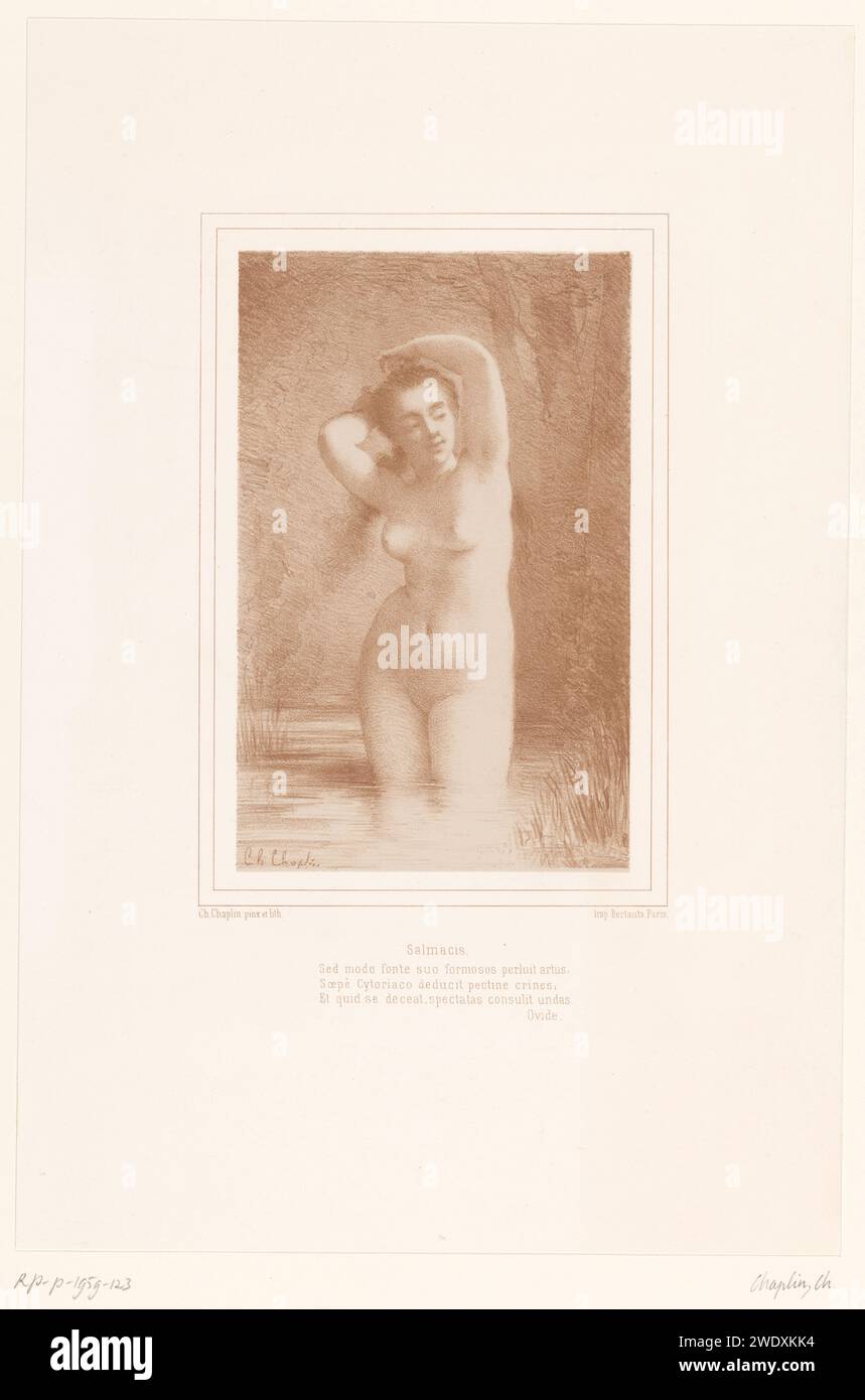 Waternimmf Salmacis bindet ihr Haar, Charles Chaplin, 1861 gedrucktes Pariser Papier. Nymphen mit einem Namen (mit NAME) Stockfoto
