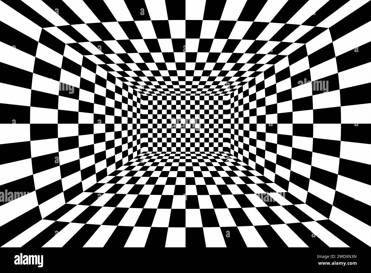 Schwarz-weißes psychedelisches Schachbrett. Stockfoto