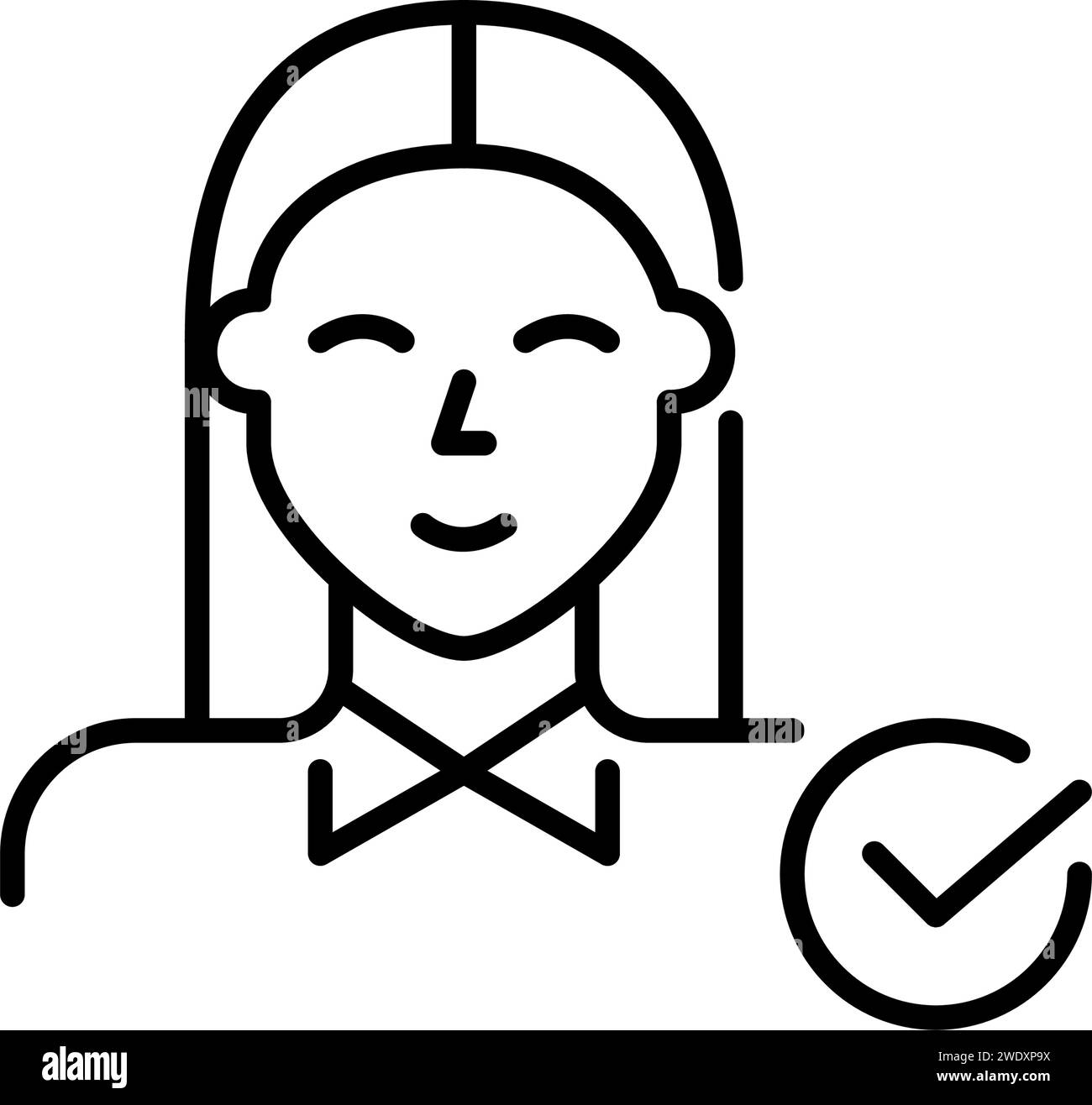Einstellen eines Kandidaten für eine Position. Junge, professionell aussehende, kluge Frau mit Häkchen. Symbol Stock Vektor