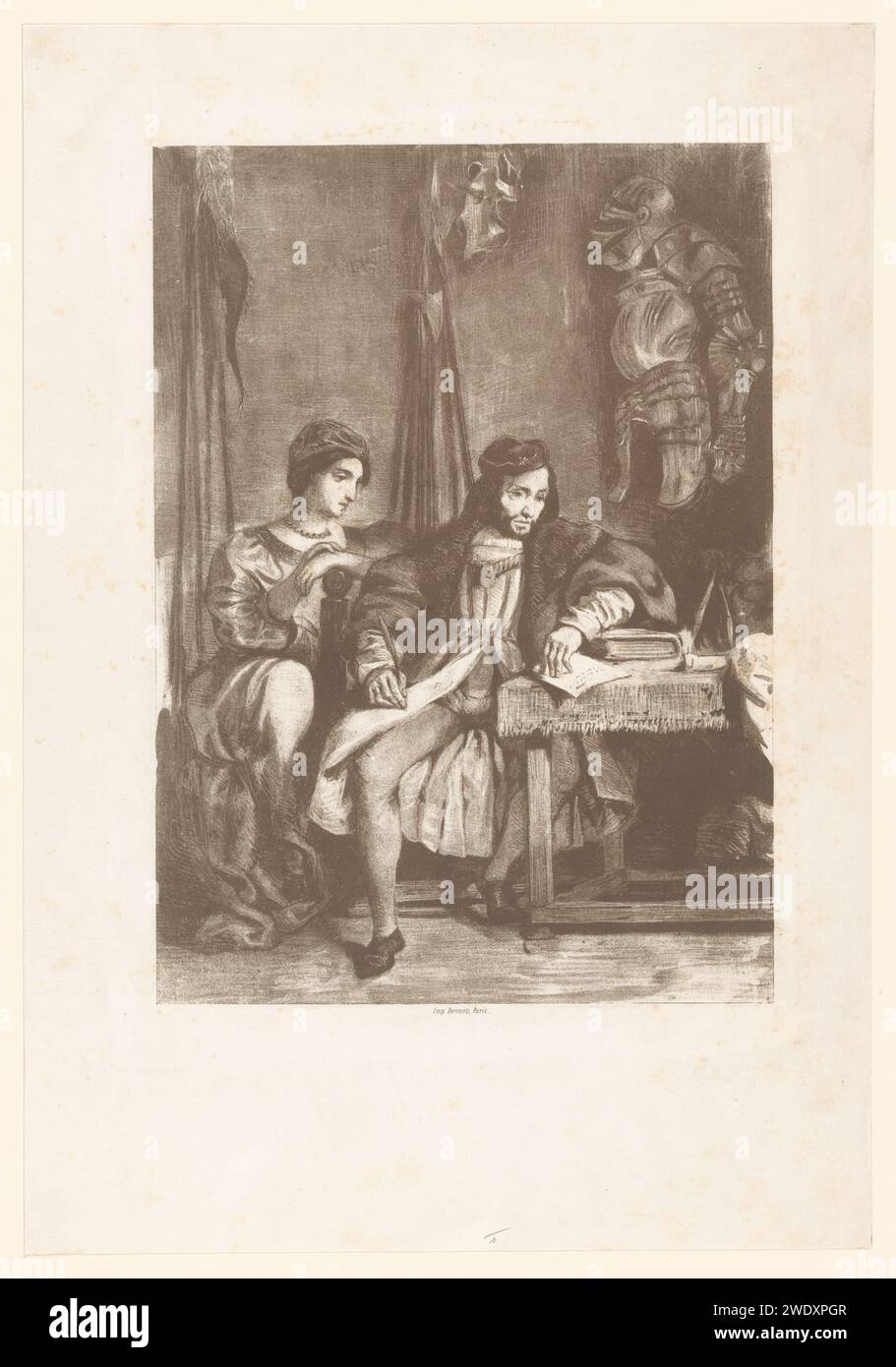 Götz von Berlichingen schreibt seine Erinnerungen auf, Eugène Delacroix, 1836–1843 gedruckter Pariser Papierritter. Autogramm  Autor, Dichter Stockfoto