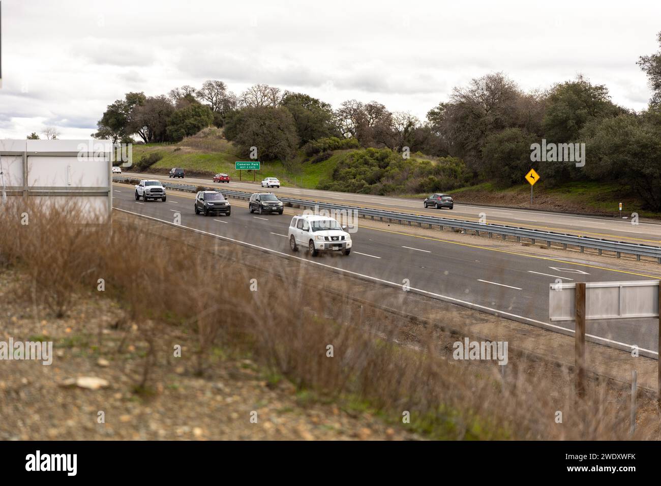 Highway 50 Bass Lake Rd, El Dorado Hills, CA - geschlossene Straße Stockfoto