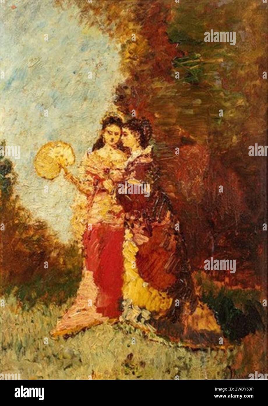 Adolphe-monticelli-deux-femmes-au-parc, 46 x 32,5 cm. Stockfoto
