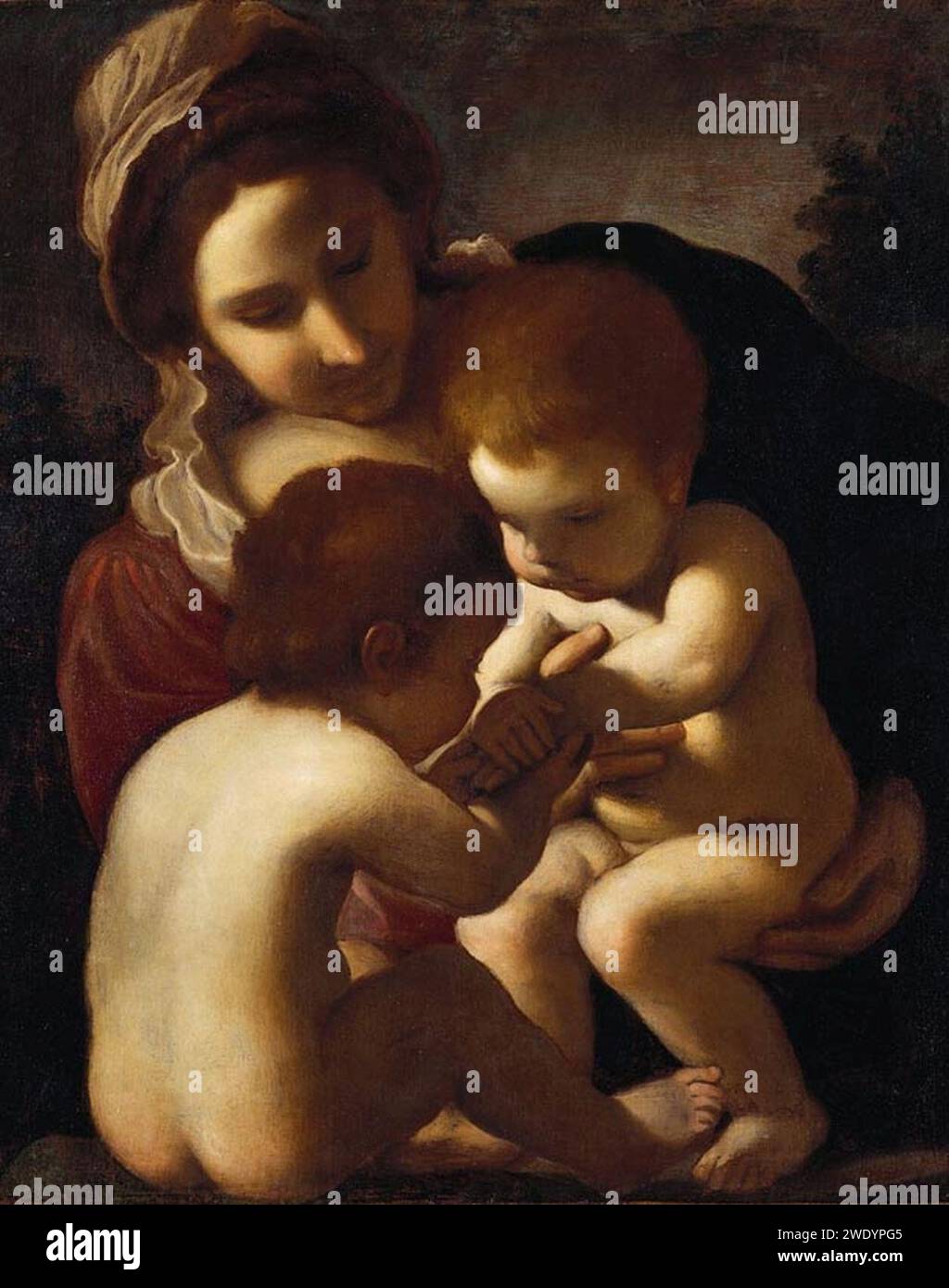 Nach Guercino (Cento 1591-Bologna 1666) – die Madonna und das Kind mit dem Kleinkind Johannes dem Täufer Stockfoto