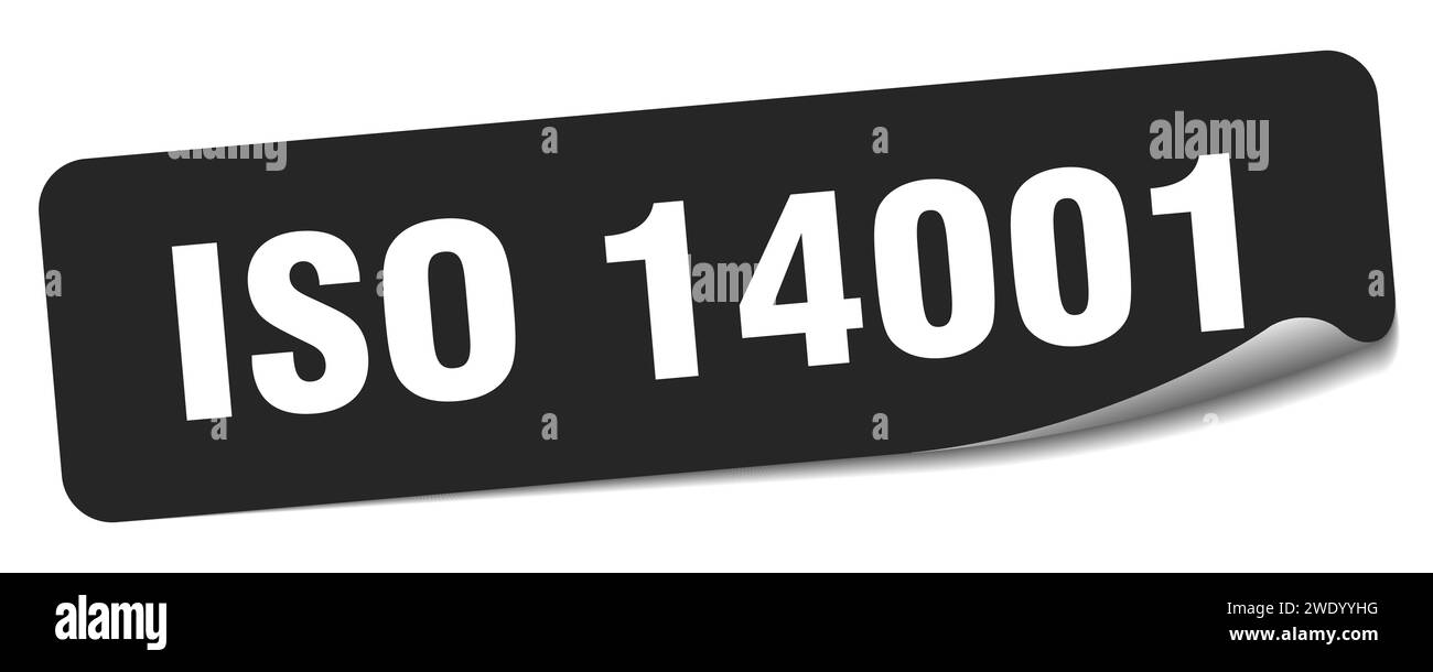 Aufkleber nach iso 14001. Rechteckiges iso 14001-Etikett isoliert auf weißem Hintergrund Stock Vektor