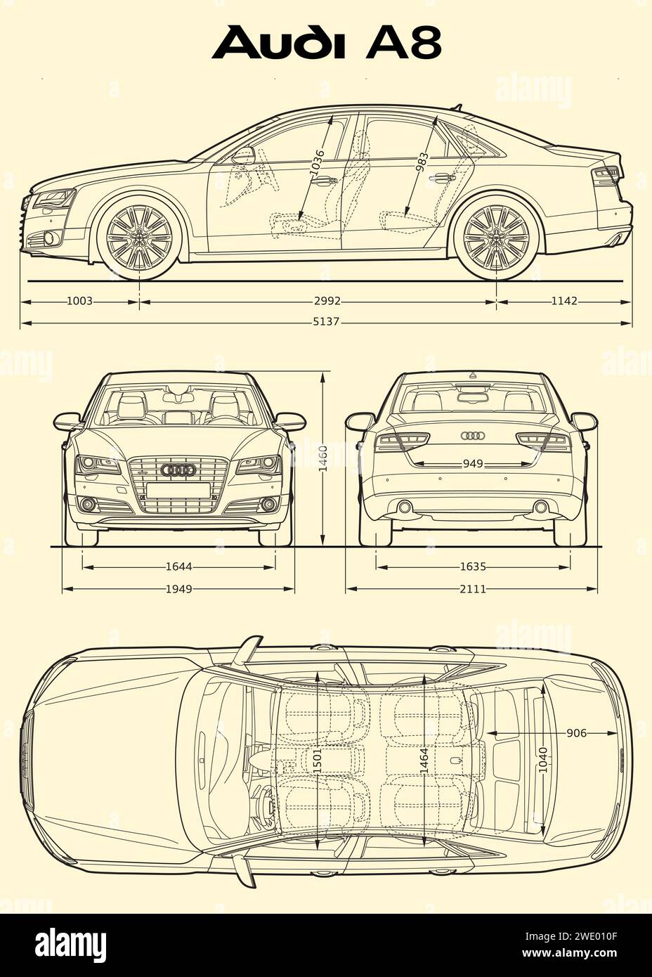 2004 Audi A8 Auto-Blueprint Stock Vektor