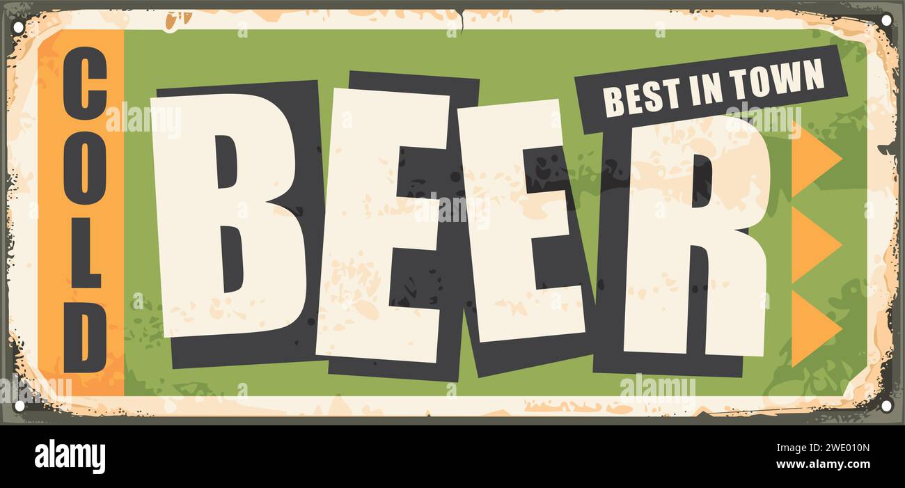 Kalte Bier-Retro-Inschriftschildschablone mit abstrakter künstlerischer Typografie. Kreatives, funkiges Pub-Werbedesign. Alkohol Drinks Vintage Vektor ti Stock Vektor