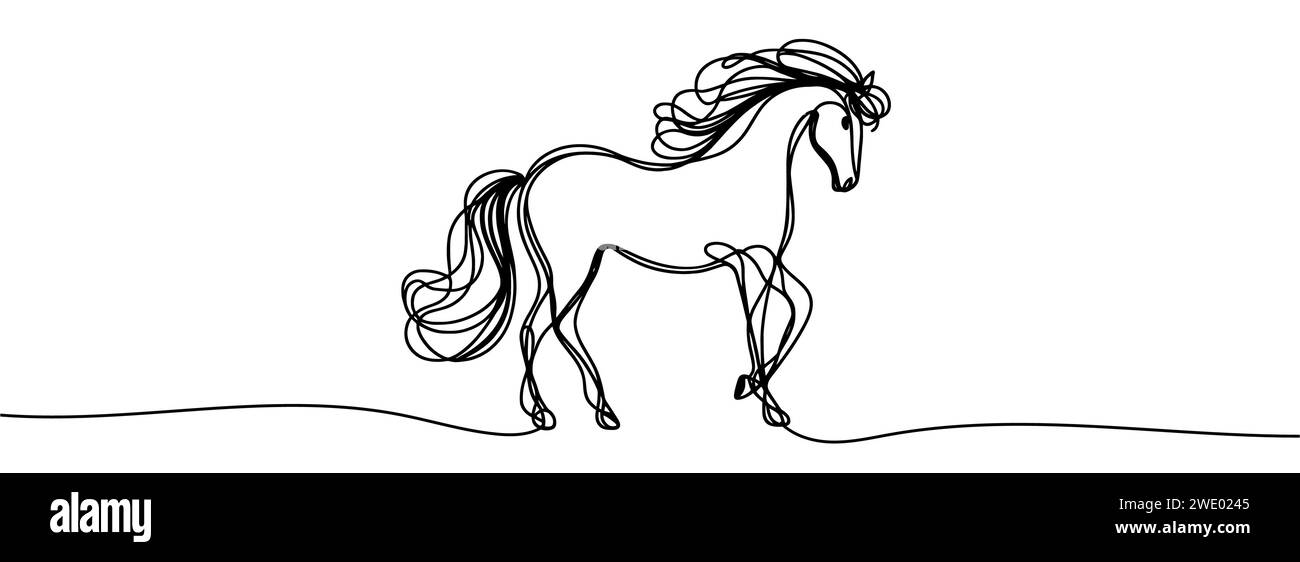 Durchgehende Einzeichenzeichnung eines isolierten Pferdes. Stock Vektor