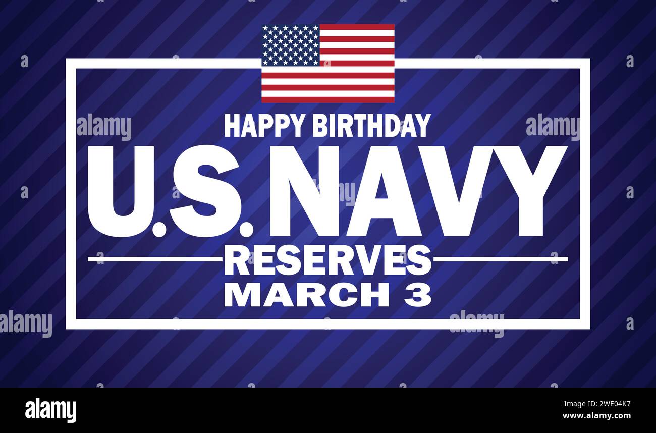Happy Birthday US Navy Reserves. Vektorabbildung. März. Urlaubskonzept. Vorlage für Hintergrund, Banner, Karte, Poster mit Textbeschriftung. Stock Vektor