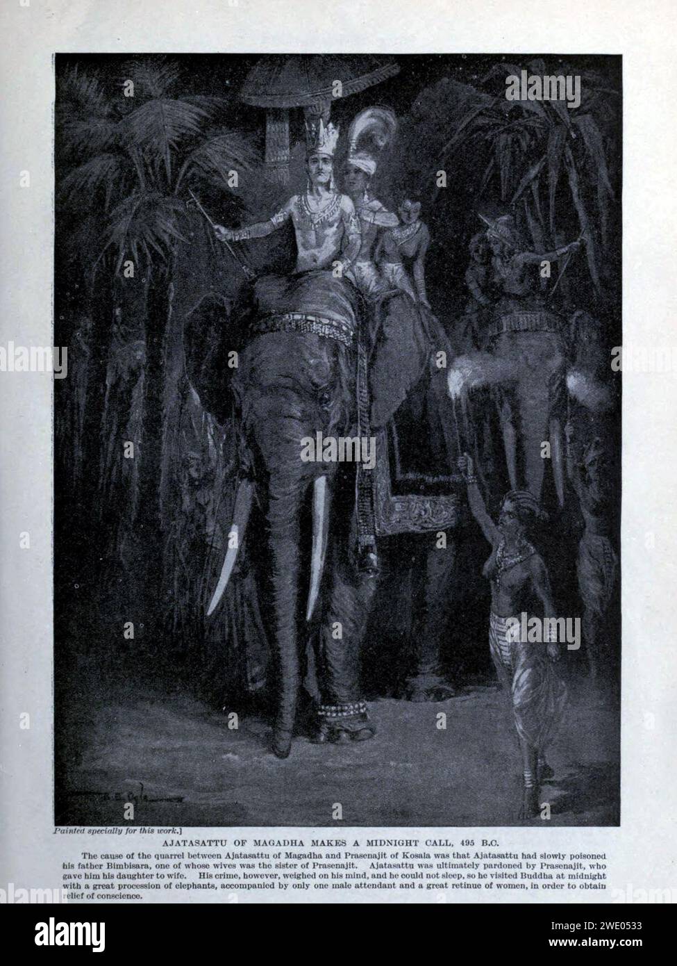 Ajatashatru von Magadha, macht eine 24.00 Uhr anrufen. Stockfoto