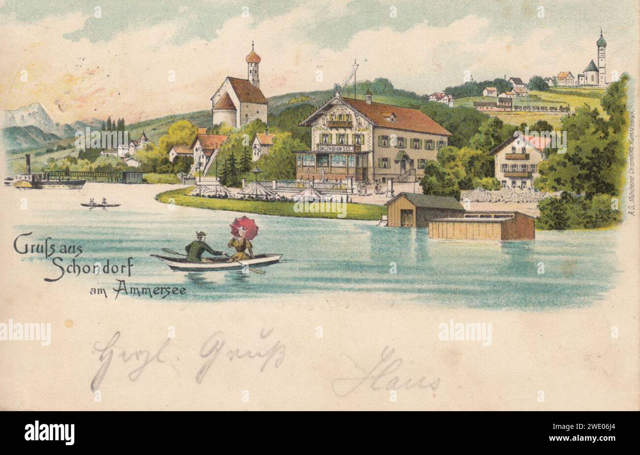 AK - Schondorf am Ammersee - Litho 1899. Stockfoto