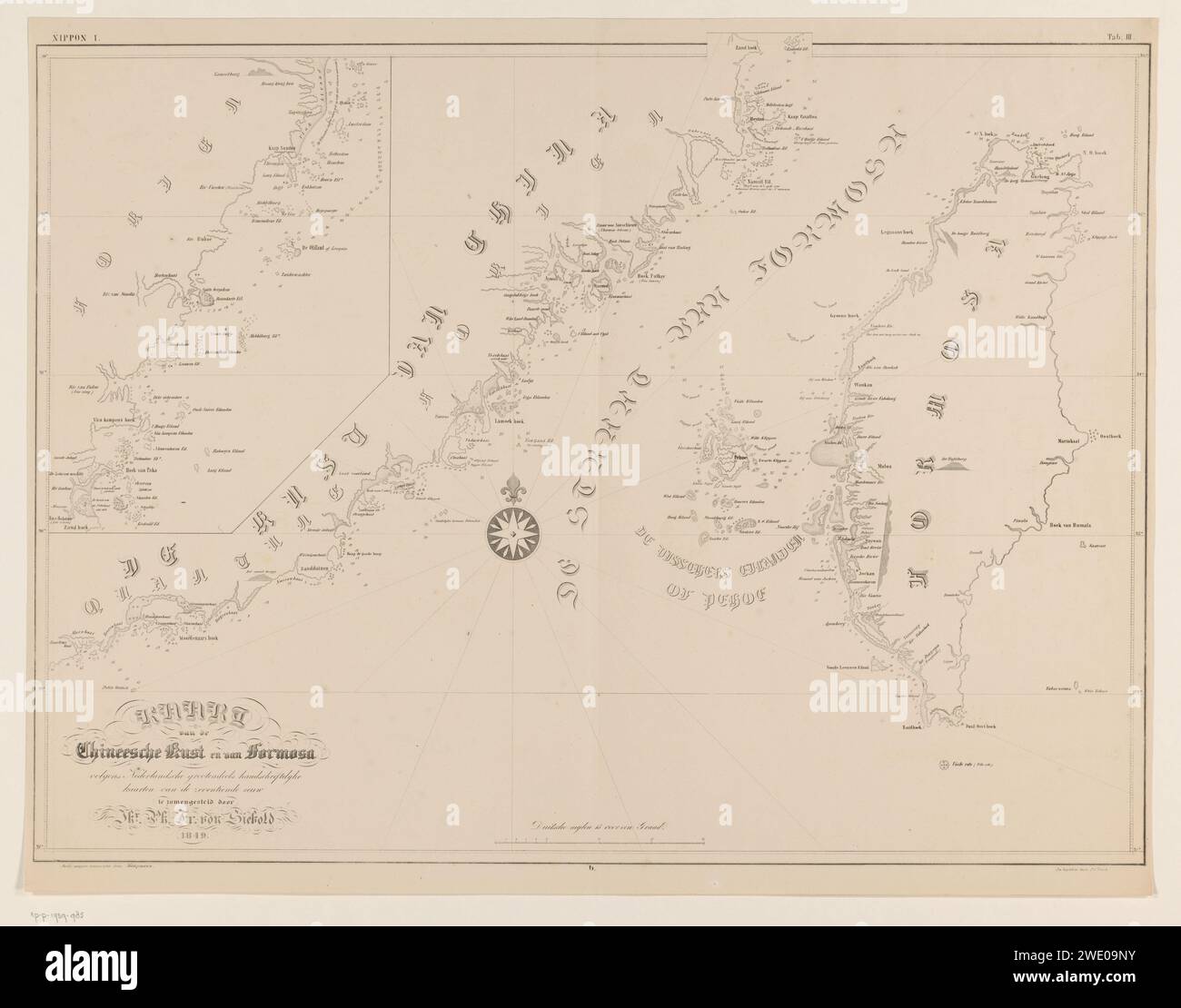 Seekarte der Straße Taiwans oder der Straße Formosa, P.C. Tesch, nach Kampmann, 1849 Druck oben rechts nummeriert: III Papiermarinekarten Straße von Taiwan. China. Taiwan Stockfoto