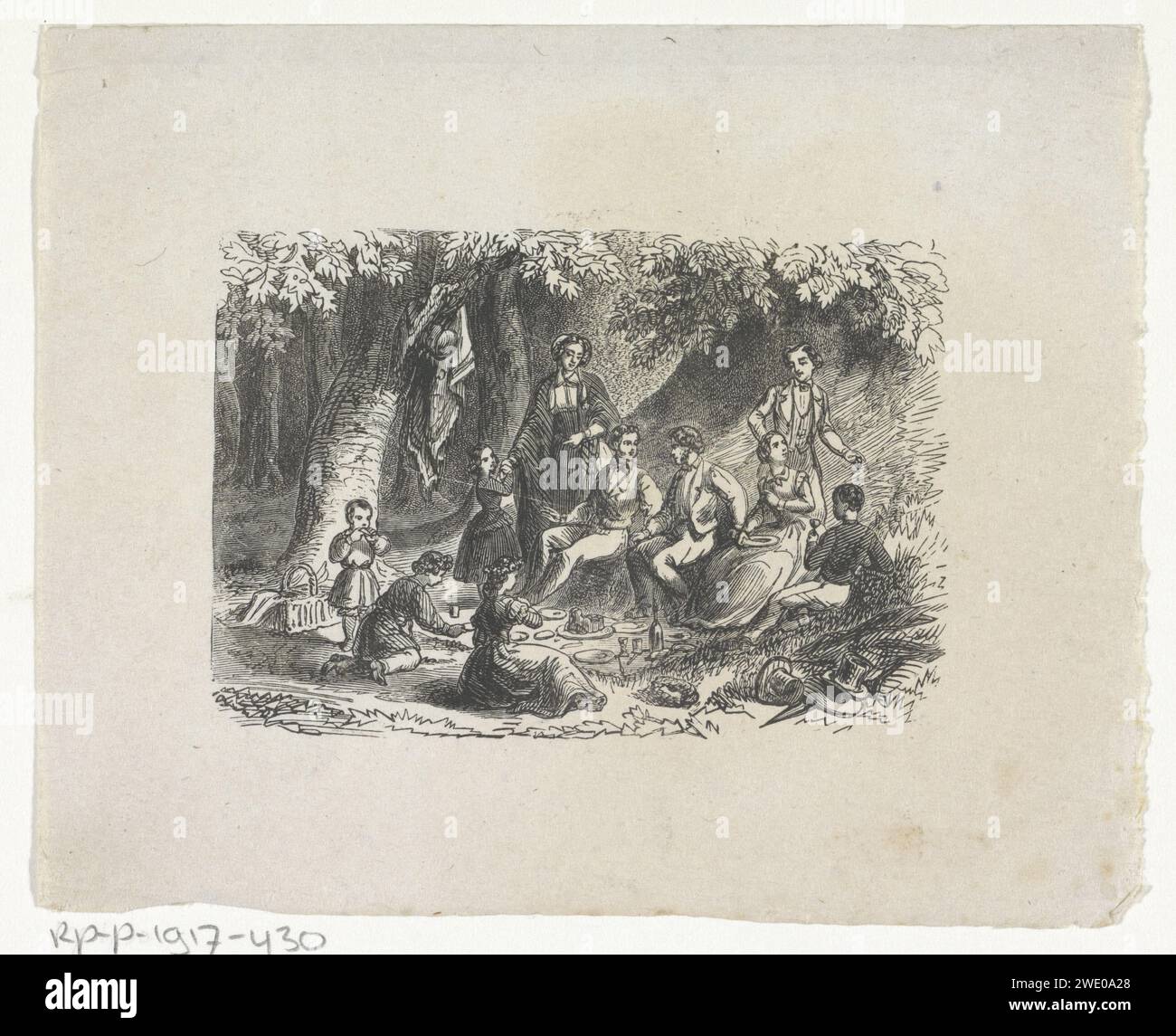 Picknick im Wald, Rombertus Julianus van Arum, 1822 - 1883 Druck Amsterdam Paper Outdoor Gathering, „dés in the Country“ Stockfoto
