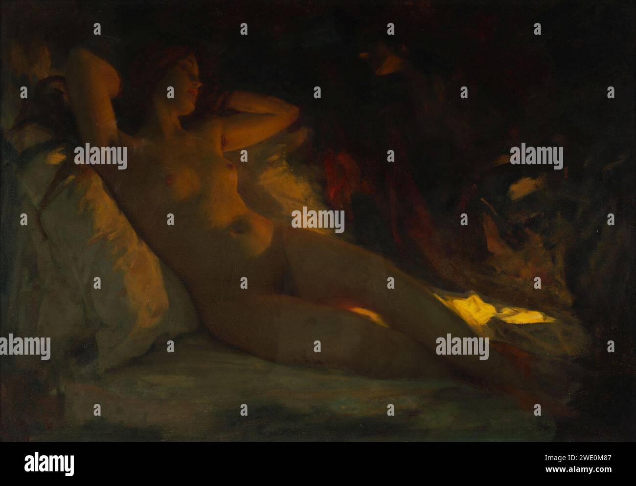 Albert Ritzberger (attr) Dame nackt auf einem Bett liegend.jpf.. Stockfoto