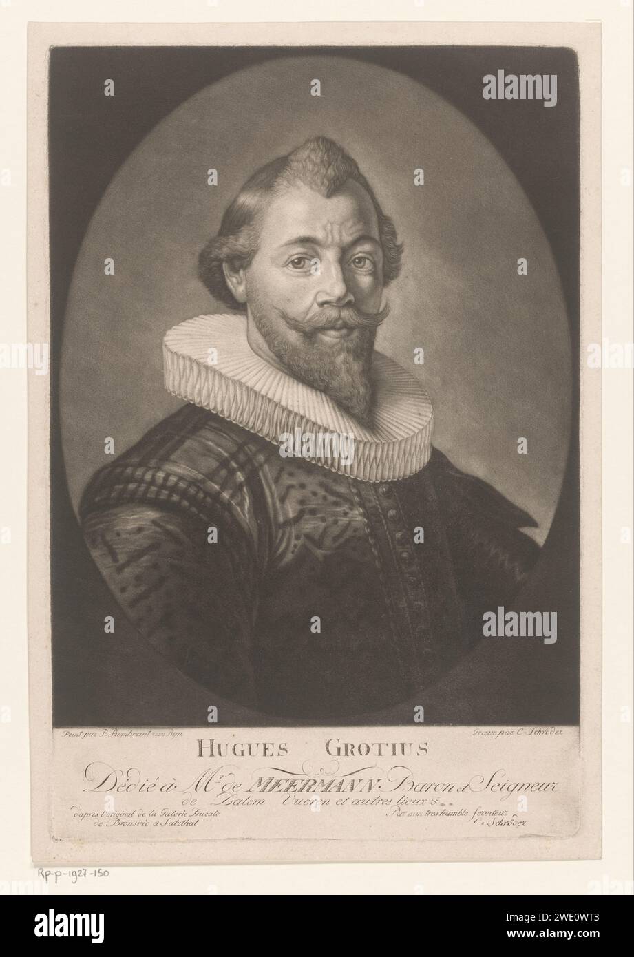 Porträt von Hugo de Groot, C. Schröder, nach Rembrandt van Rijn, 1763 - 1815 Druckpapier historische Personen Stockfoto