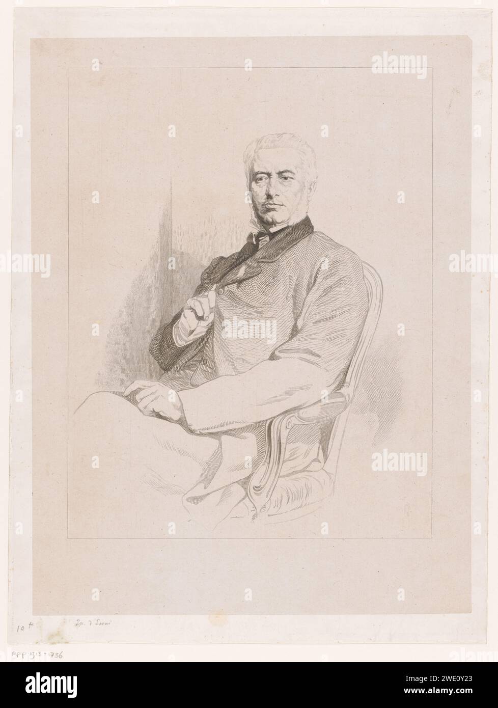 Portret van André-Napoléon Fontainas, Jean-Baptiste Meunier (ausgezeichnet an), 1831-1900 Druckpapier. Ätzen historischer Personen. Erwachsener Mann. Stuhl Stockfoto