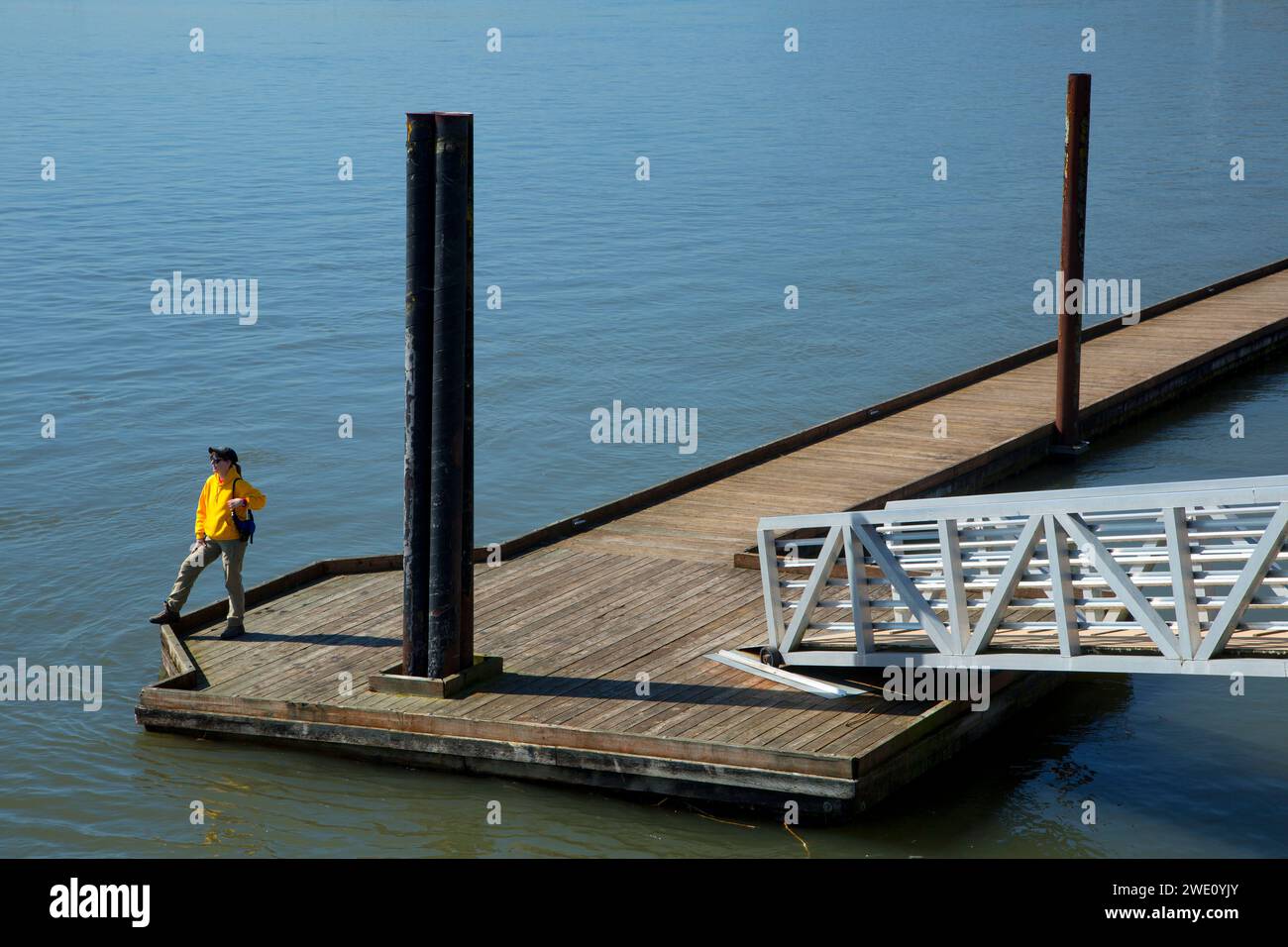 Dock am Columbia River Steamboat Landing Park, Camas, Washington Stockfoto