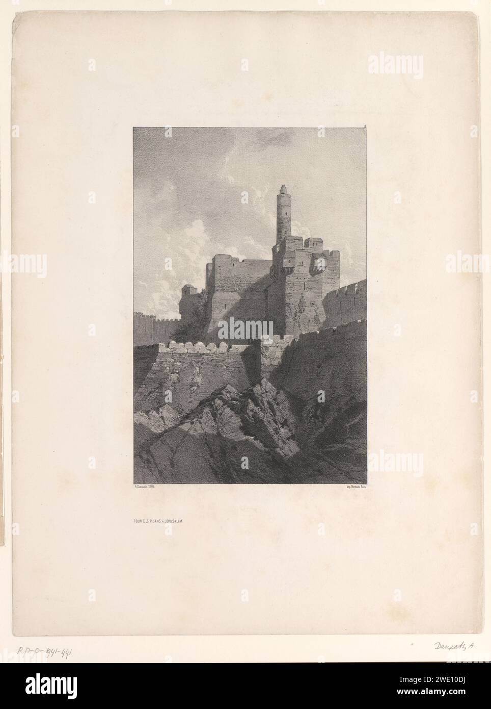 Blick auf den Phasaël-Turm in Jerusalem, Adrien Dauzats, 1846 Druck Paris Papiertürme  befestigte Stadt Phasael Stockfoto