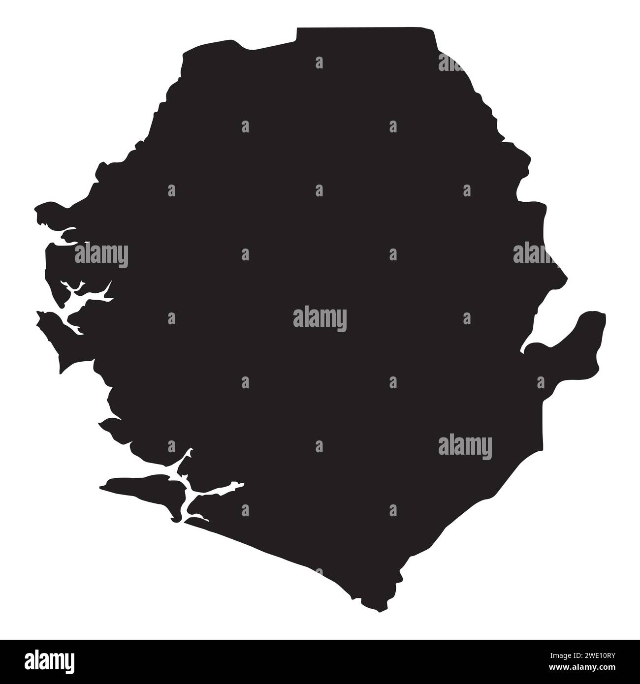 Silhouettenkarte des afrikanischen Landes Sierra Leone isoliert auf weißem Hintergrund Stock Vektor