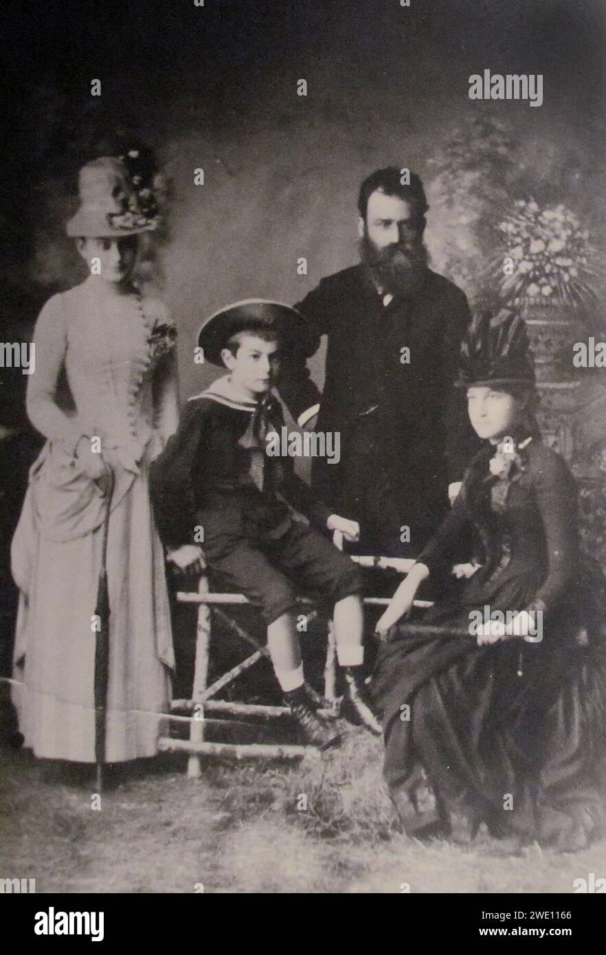 Aleksandar Obrenovic mit Lazar Dokić in Florece, 1888. Stockfoto