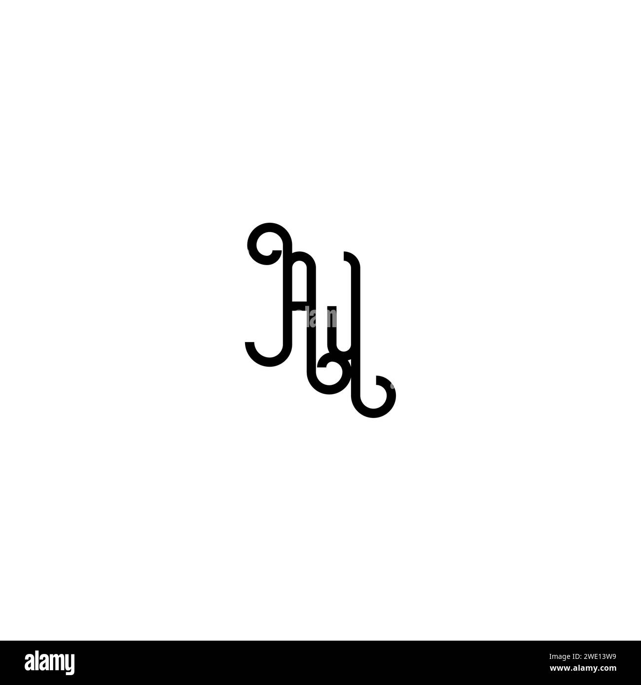 AJ Simple Curved Concept Initial Logo Design schwarz-weißer Hintergrund Stock Vektor