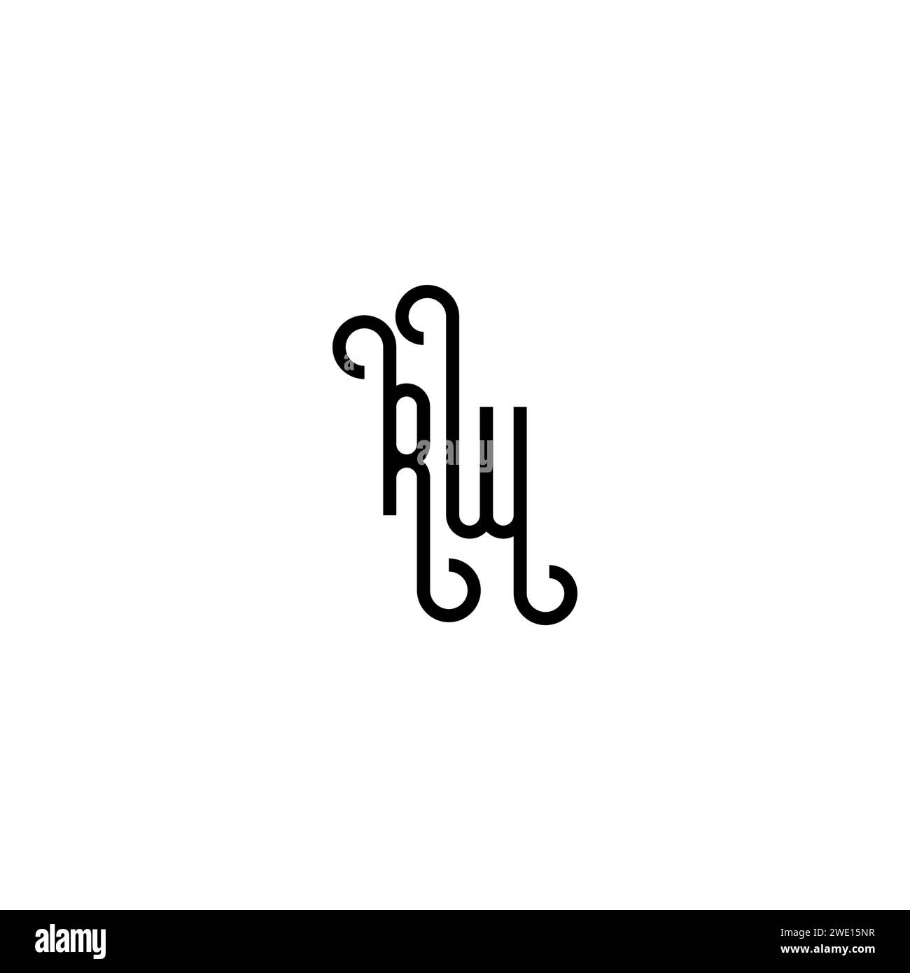 RW Simple Curved Concept Initial Logo Design schwarz-weißer Hintergrund Stock Vektor