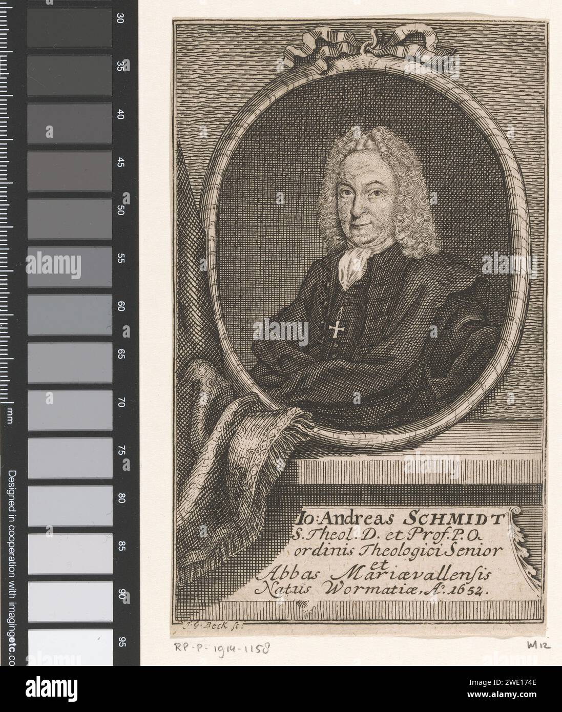 Porträt van Johann Andreas Schmidt, Johann Georg Beck, 1722 Print Deutschland Papier Radierung / Gravur historische Personen Stockfoto