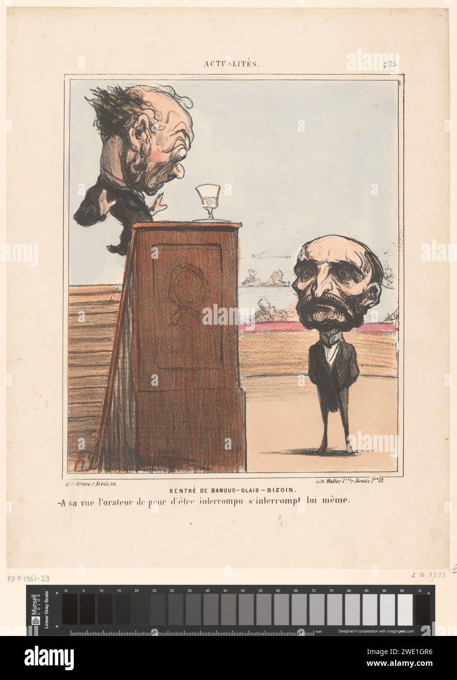 Der Politiker unterbricht seine Rede bei Alexandre Glais-Bizoin, Honoré Daumier, 1869 Paris Papierkarikaturen (menschliche Typen). Politik Stockfoto
