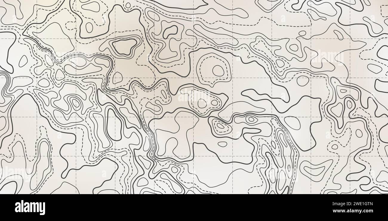 Ozeanboden topographische Linienkarte kurvige Wellen Isolinien Vektor-Illustration. Topographische Landschaftsoberfläche für nautische Radarmessungen. Cartog Stock Vektor