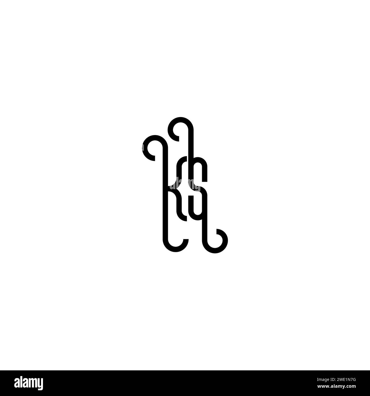 KS Simple Curved Concept Initial Logo Design schwarz-weißer Hintergrund Stock Vektor