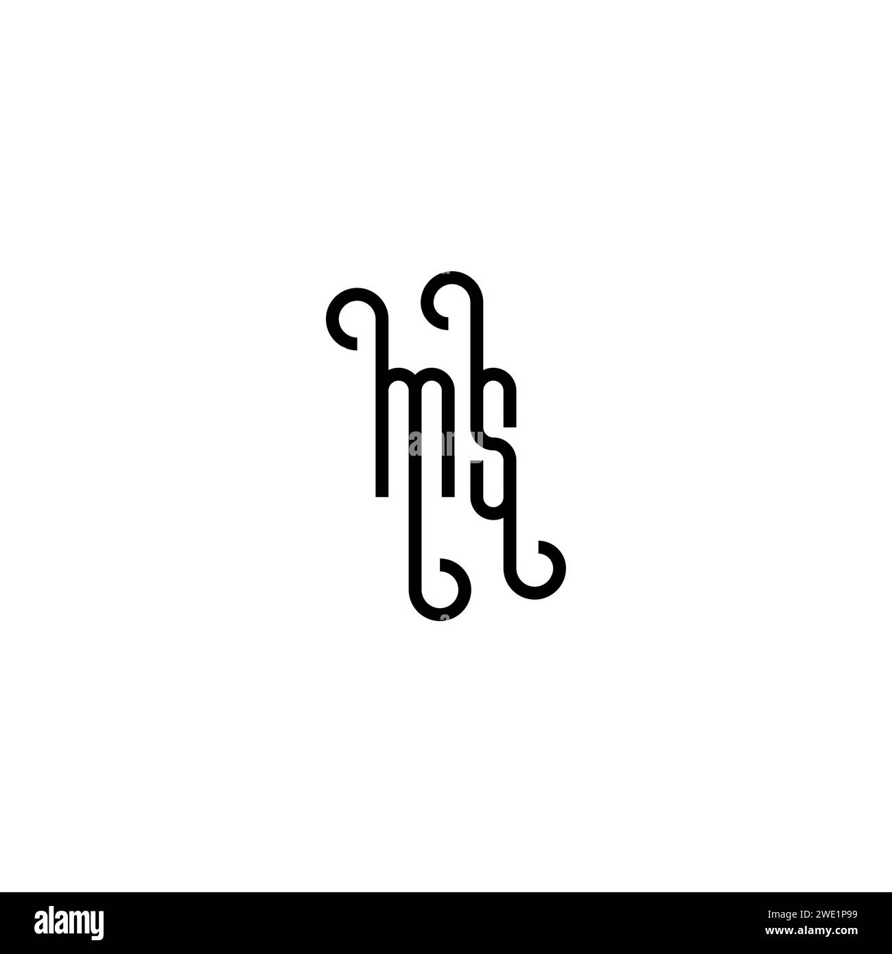 Ms Simple Curved Concept Initial Logo Design schwarz-weiß Hintergrund Stock Vektor