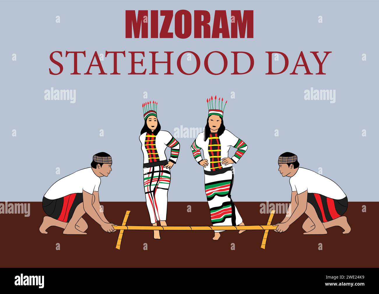 Vektor-Illustration Poster des Mizoram Statehood Day mit kuki Stamm Bambus Tanz. mizoram Staatentag, mizoram Staatentag Bild Stock Vektor