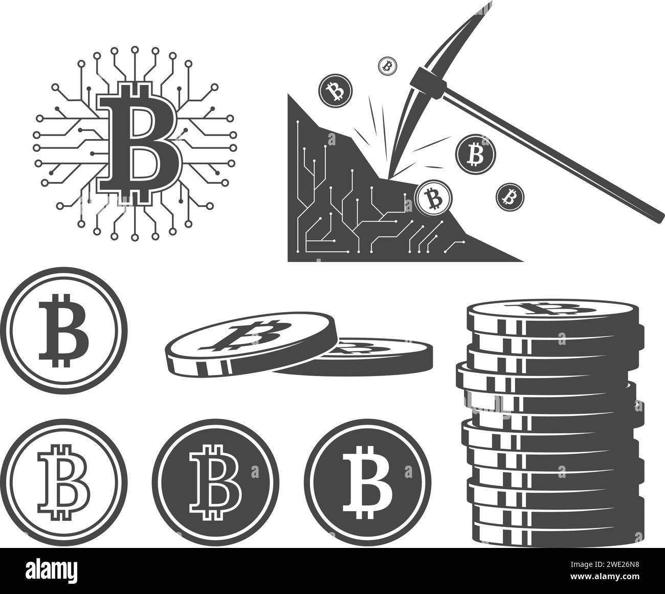 Bitcoin-Symbole, Satz von Vektorillustrationen Stock Vektor