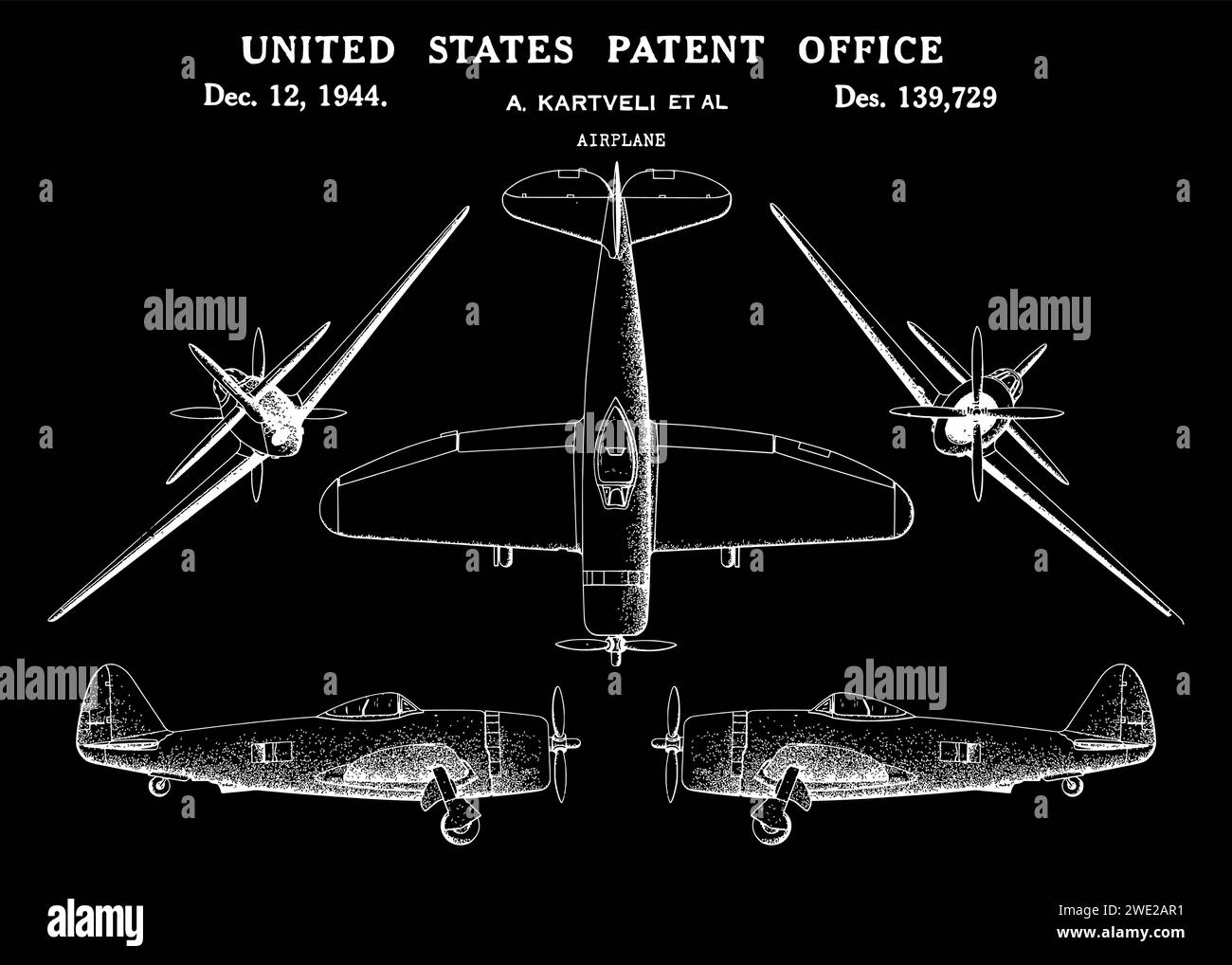 1944 Vintage Flugzeugpatente Stock Vektor