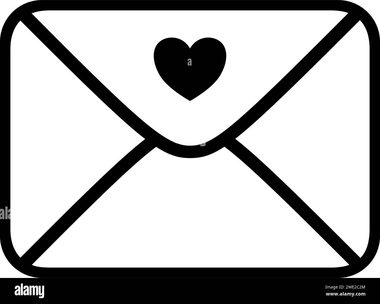 Schwarzer Buchstabe, E-Mail-Symbol mit Herz Stock Vektor
