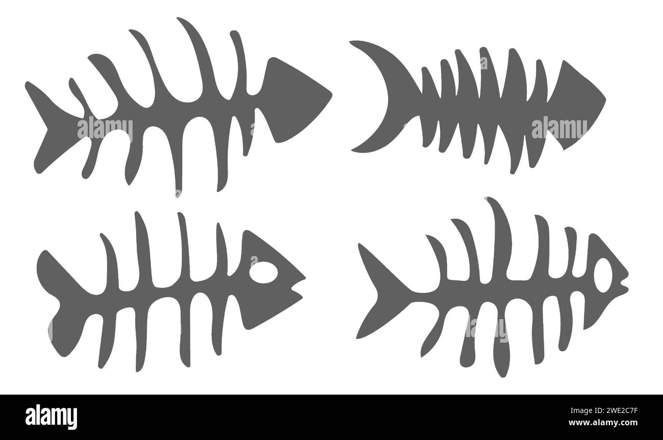 Fischgrätensymbol festlegen. Fish Bone oder Fishbone Skelett flache Vektorsymbol für Wildtiere Stock Vektor