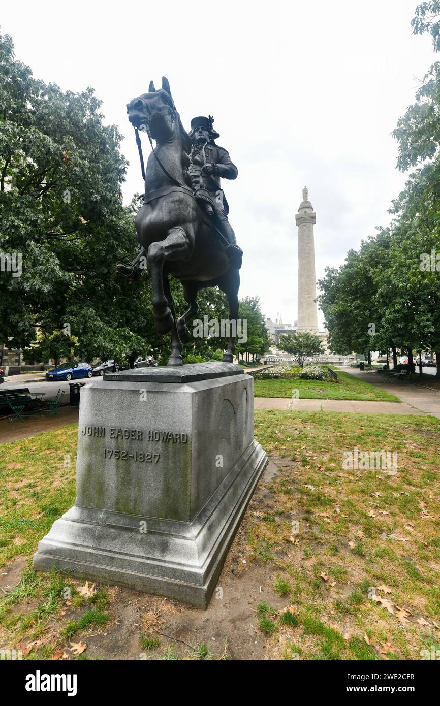 Statue von John Eager Howard am Mount Vernon Place in Baltimore, MD. Historische Figur. Amerikanische Revolution. Stockfoto